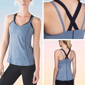 LULULEMON Run For Gold Tank Sz 6 Heathered Blue Camo Denim Deep Navy